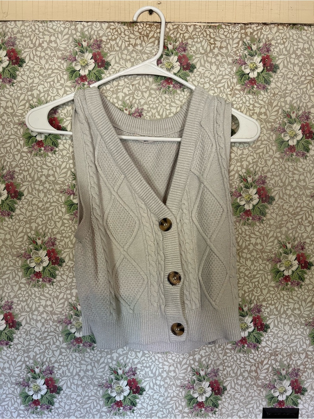 miami Beige Cable-Knit Button Front Tank